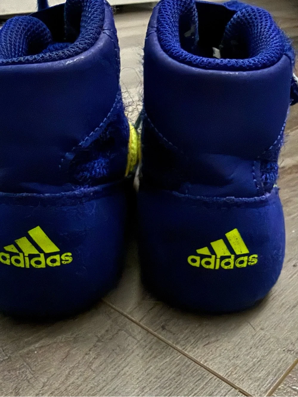 Adidas Youth Wrestling Royal Blue shoes with Neon Yellow Stripes